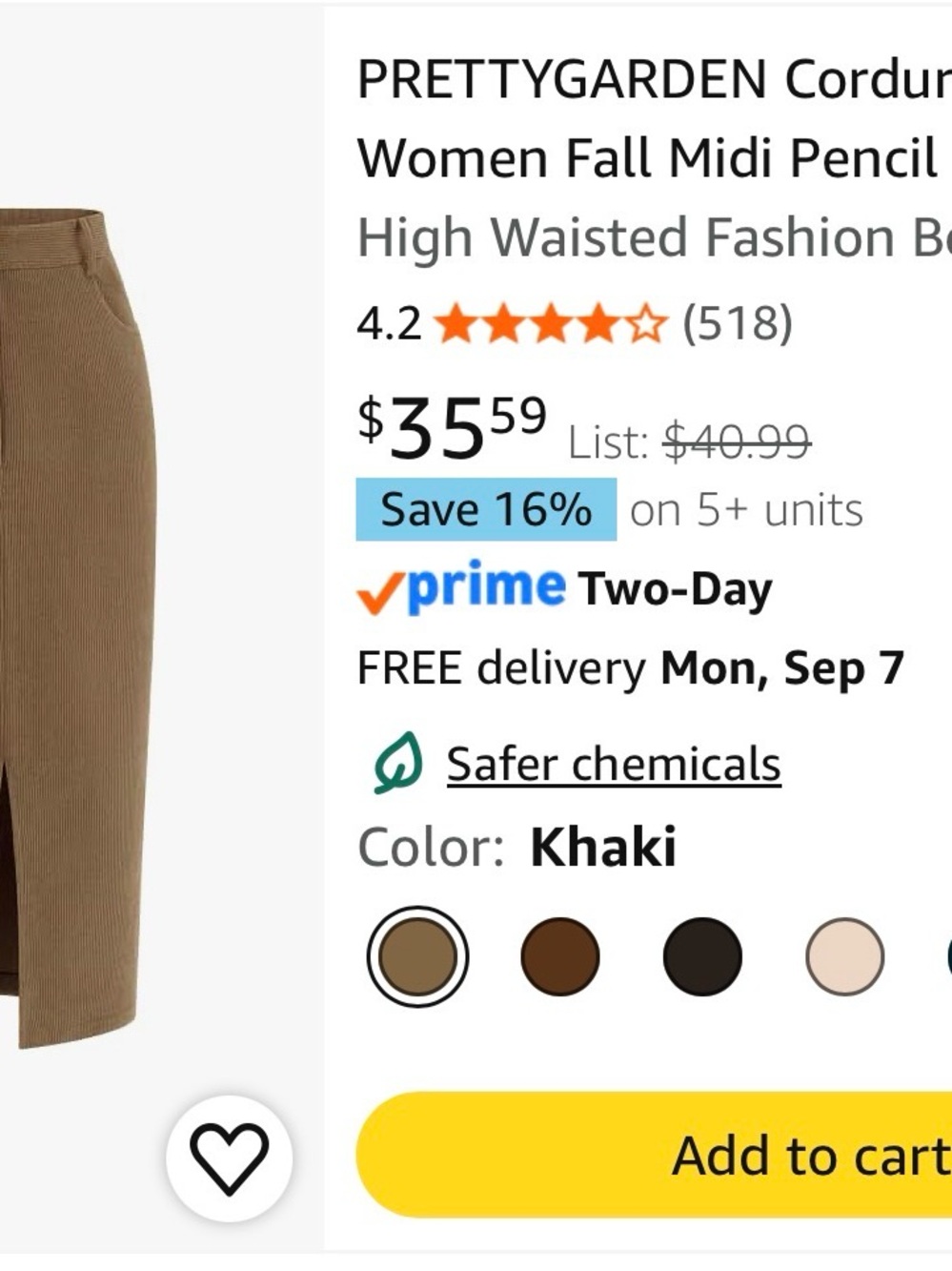 Pretty Garden Fall Khaki Corduroy High-Waisted Midi Pencil Skirt Fadhion Boho